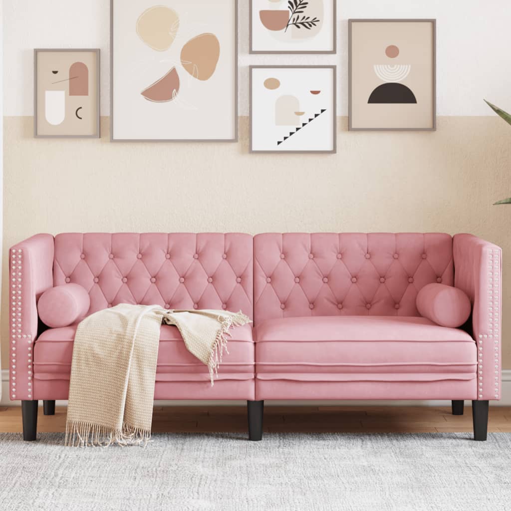 Canapé Chesterfield avec traversins 2 places rose velours - XIOS