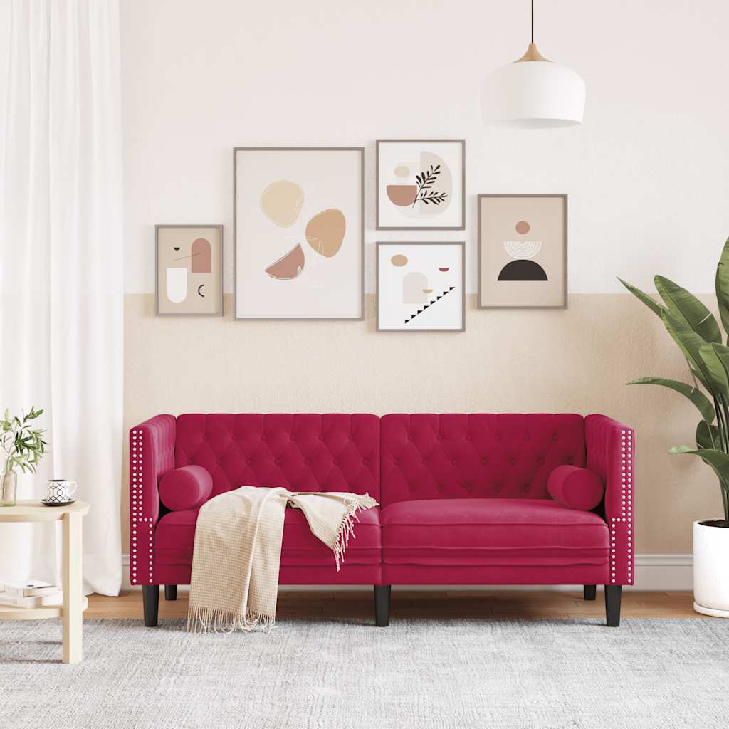 Canapé Chesterfield avec traversins 2 places velours - XIOS