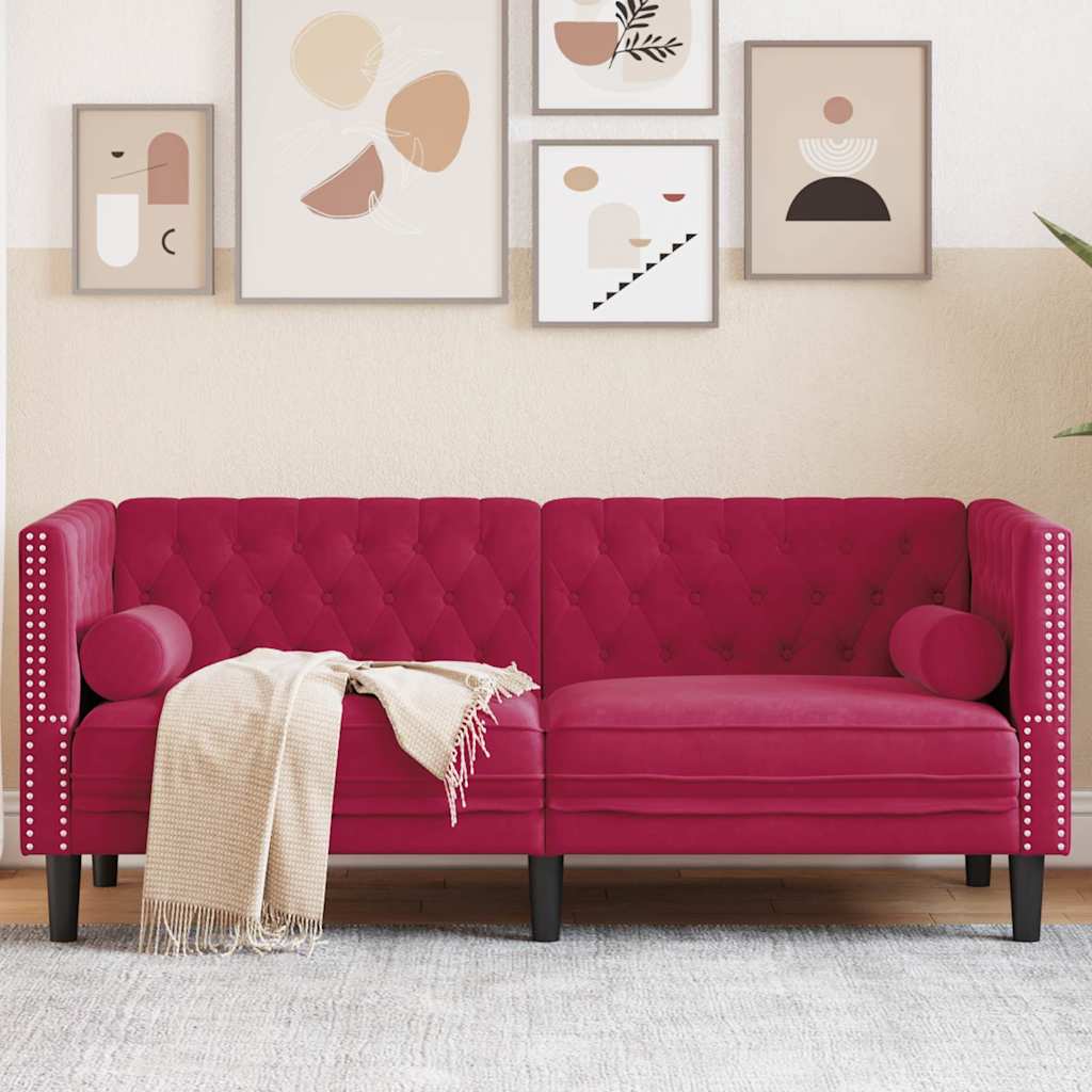 Canapé Chesterfield avec traversins 2 places velours - XIOS
