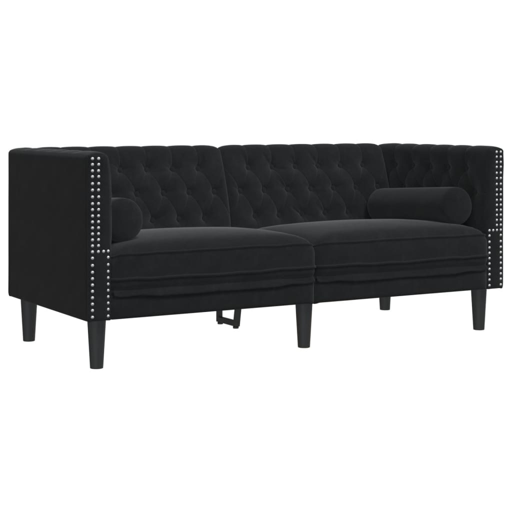 Canapé Chesterfield avec traversins 2 places noir velours - XIOS