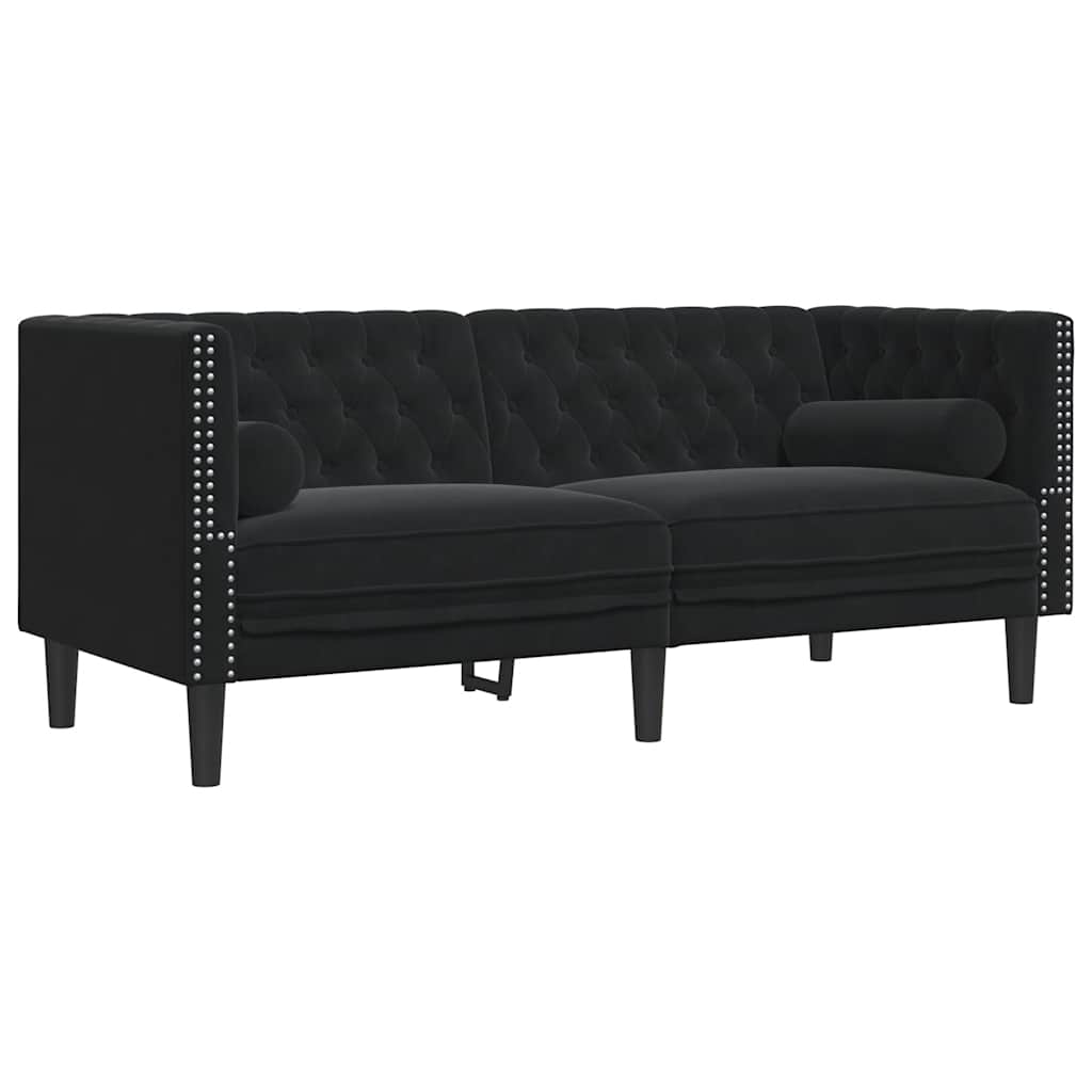 Canapé Chesterfield avec traversins 2 places noir velours - XIOS