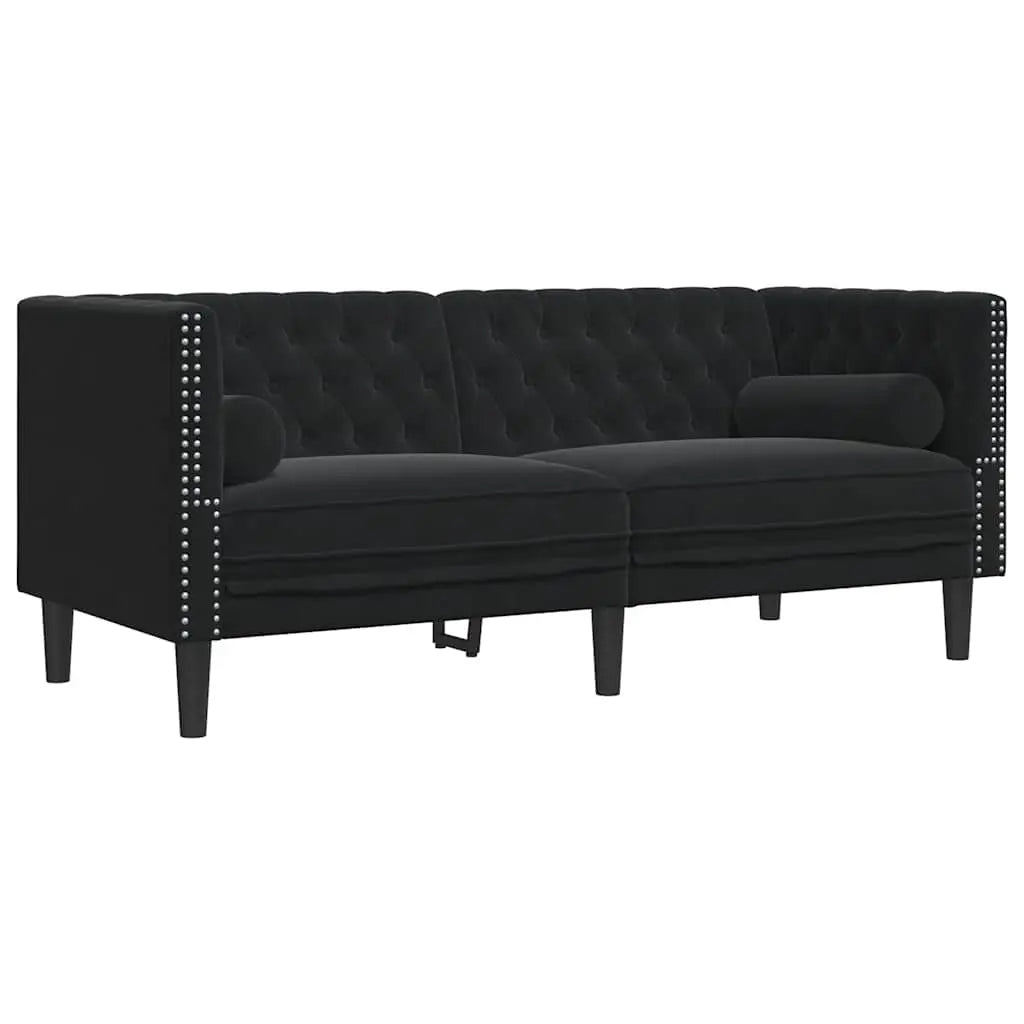 Canapé Chesterfield avec traversins 2 places noir velours - XIOS