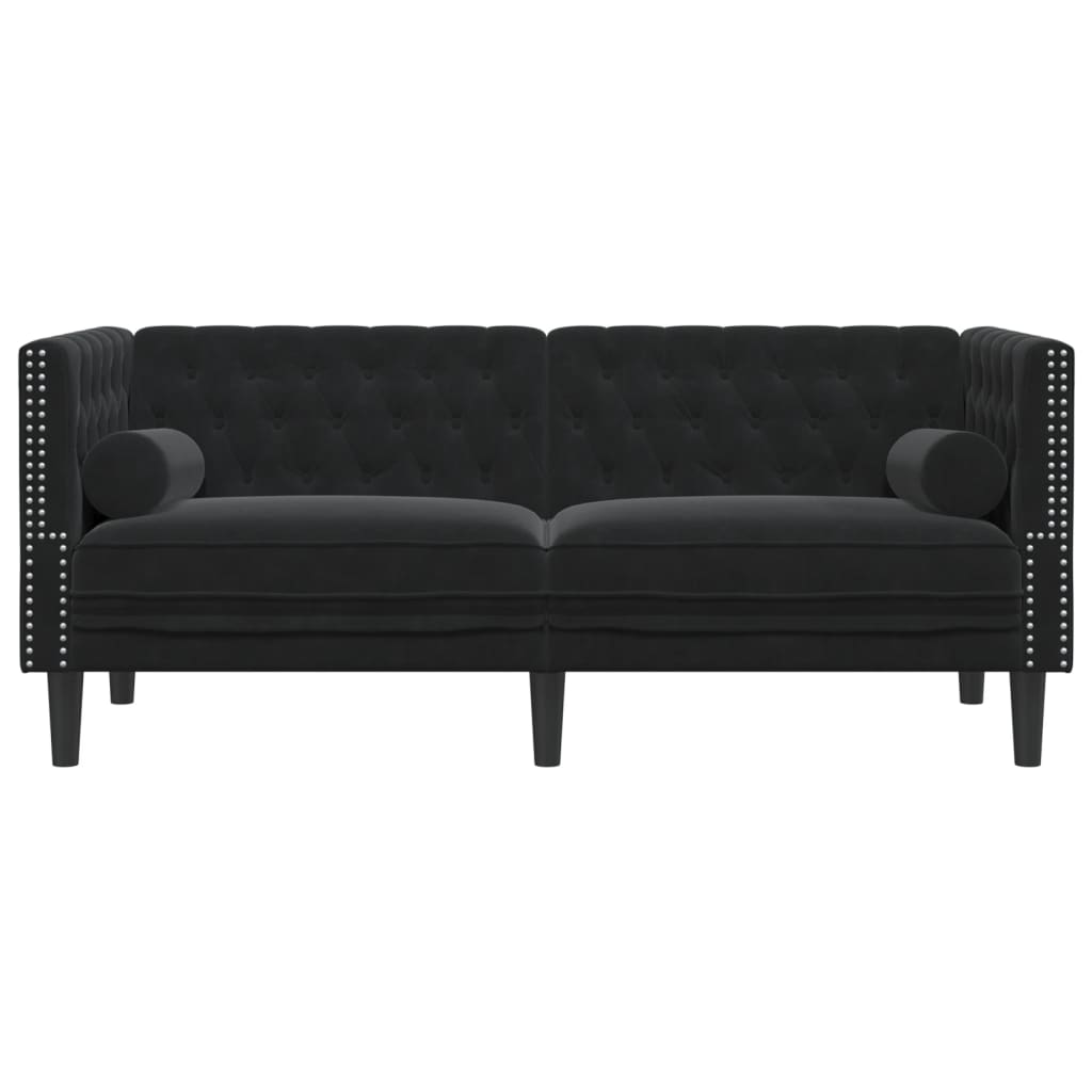 Canapé Chesterfield avec traversins 2 places noir velours - XIOS