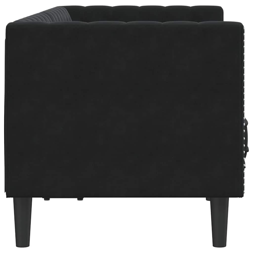 Canapé Chesterfield avec traversins 2 places noir velours - XIOS