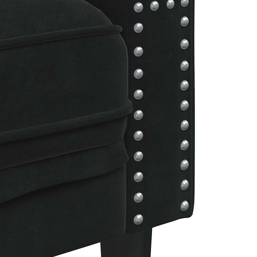 Canapé Chesterfield avec traversins 2 places noir velours - XIOS