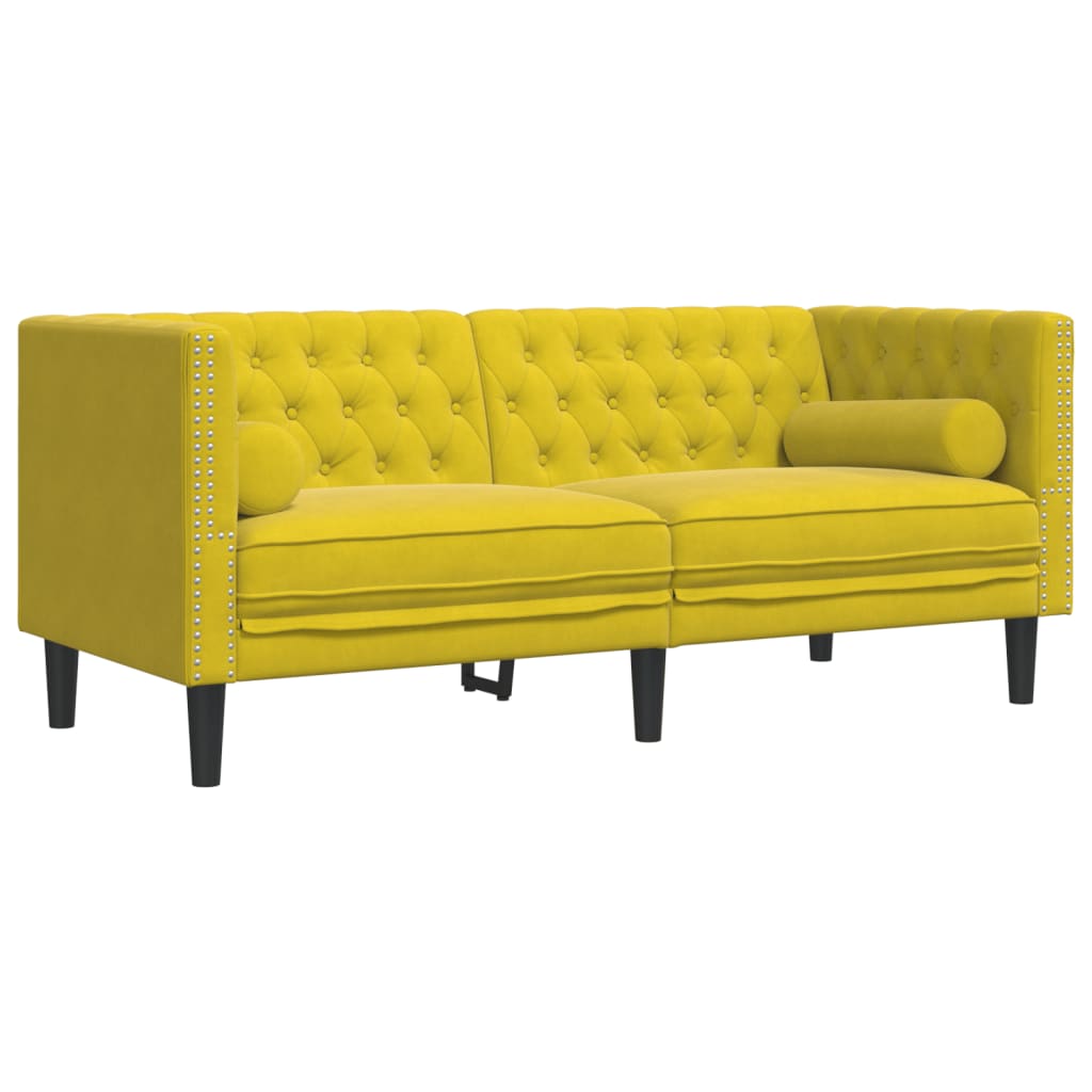 Canapé Chesterfield avec traversins 2 places jaune velours - XIOS