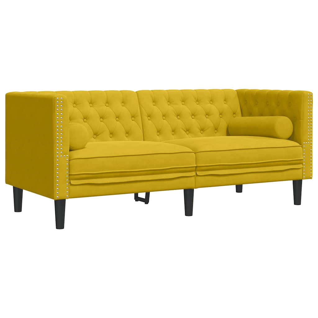 Canapé Chesterfield avec traversins 2 places jaune velours - XIOS