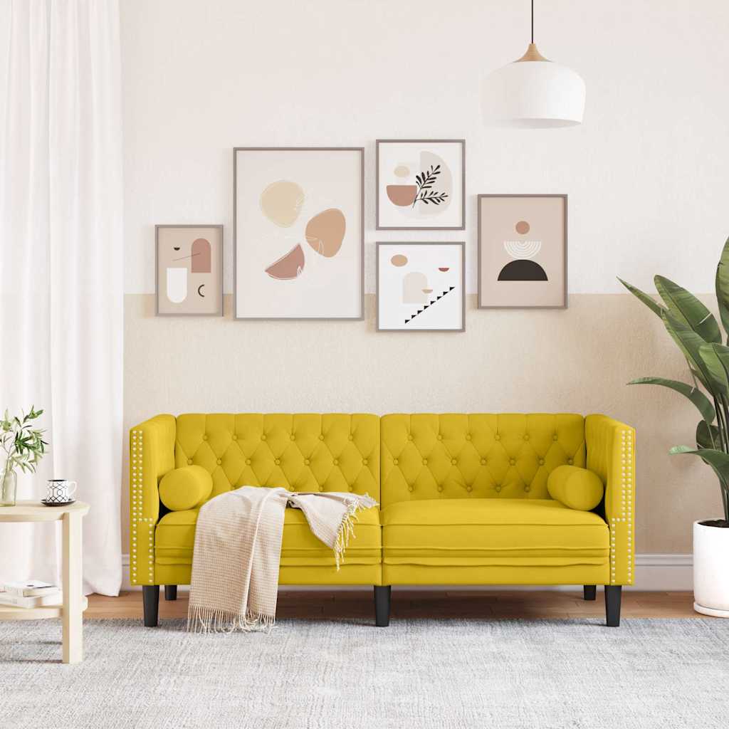 Canapé Chesterfield avec traversins 2 places jaune velours - XIOS