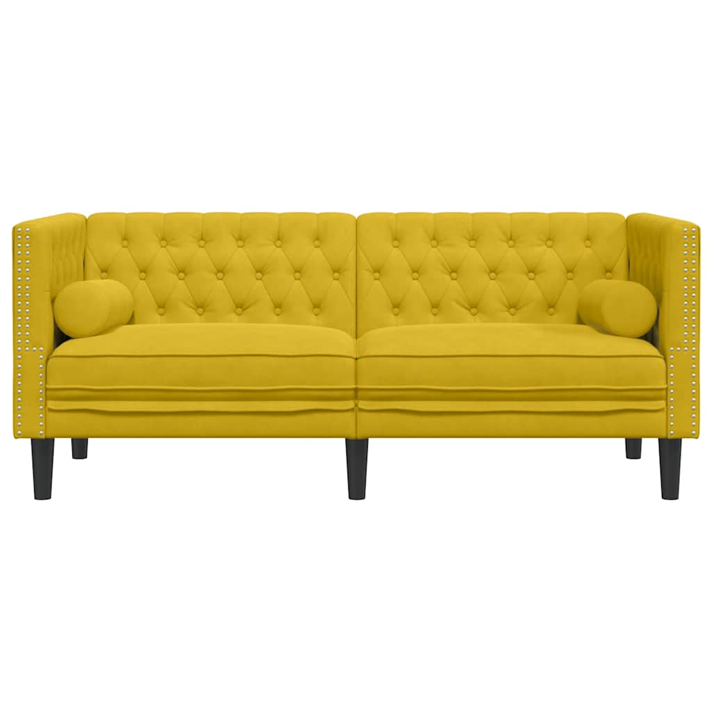 Canapé Chesterfield avec traversins 2 places jaune velours - XIOS