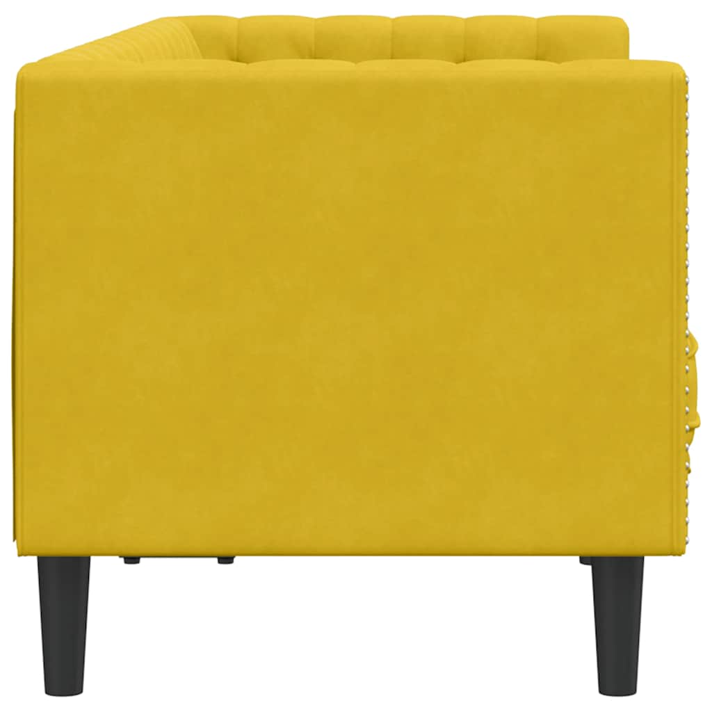 Canapé Chesterfield avec traversins 2 places jaune velours - XIOS