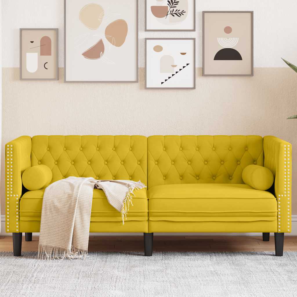 Canapé Chesterfield avec traversins 2 places jaune velours - XIOS
