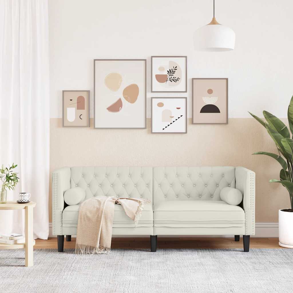 Canapé Chesterfield avec traversins 2 places crème velours - XIOS