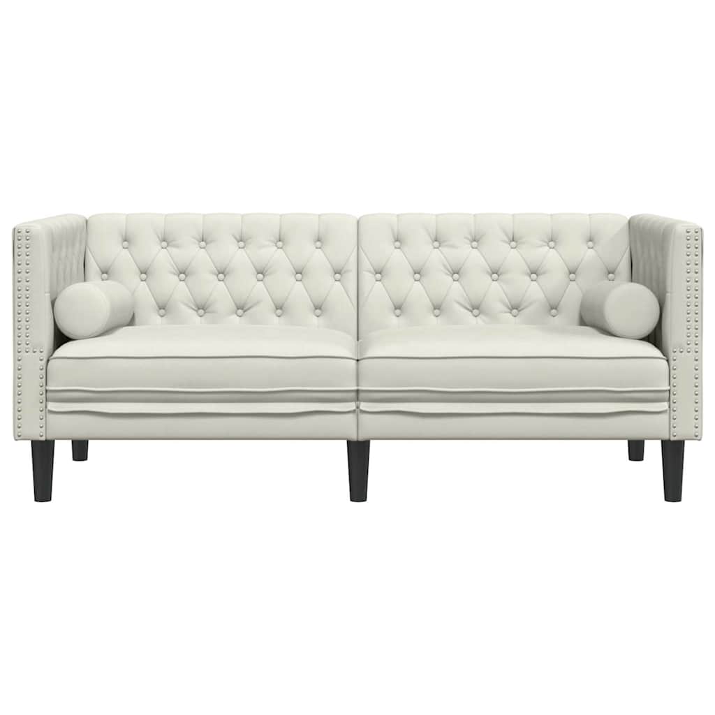 Canapé Chesterfield avec traversins 2 places crème velours - XIOS