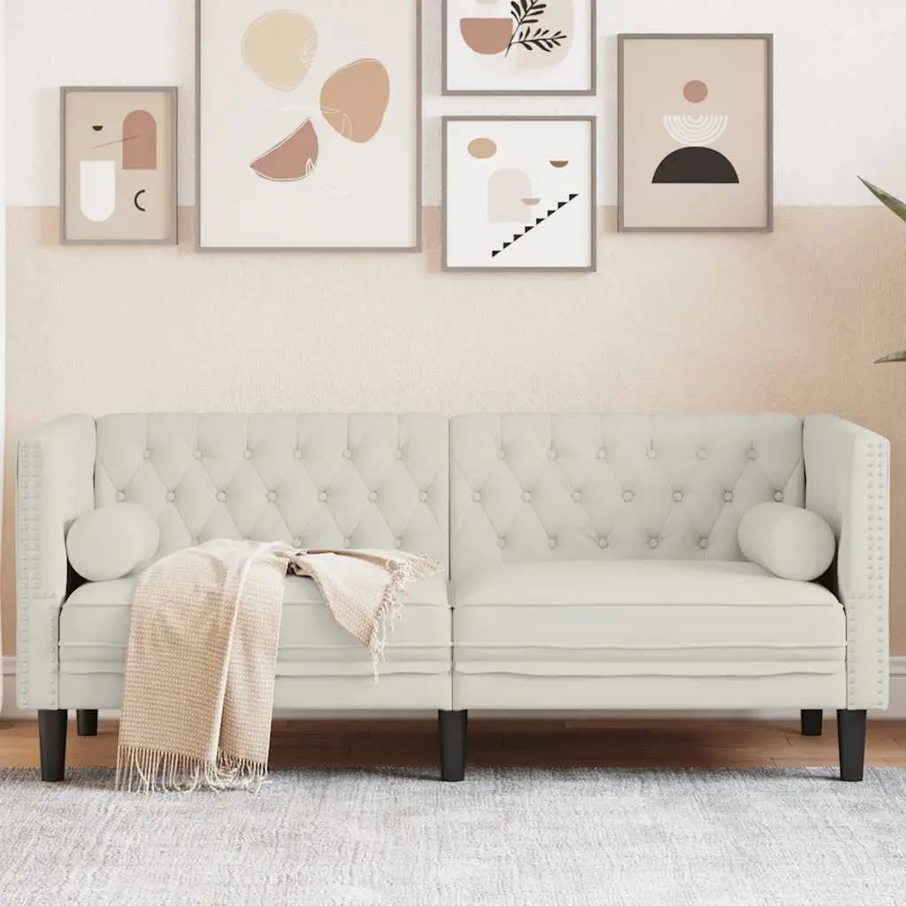 Canapé Chesterfield avec traversins 2 places crème velours - XIOS