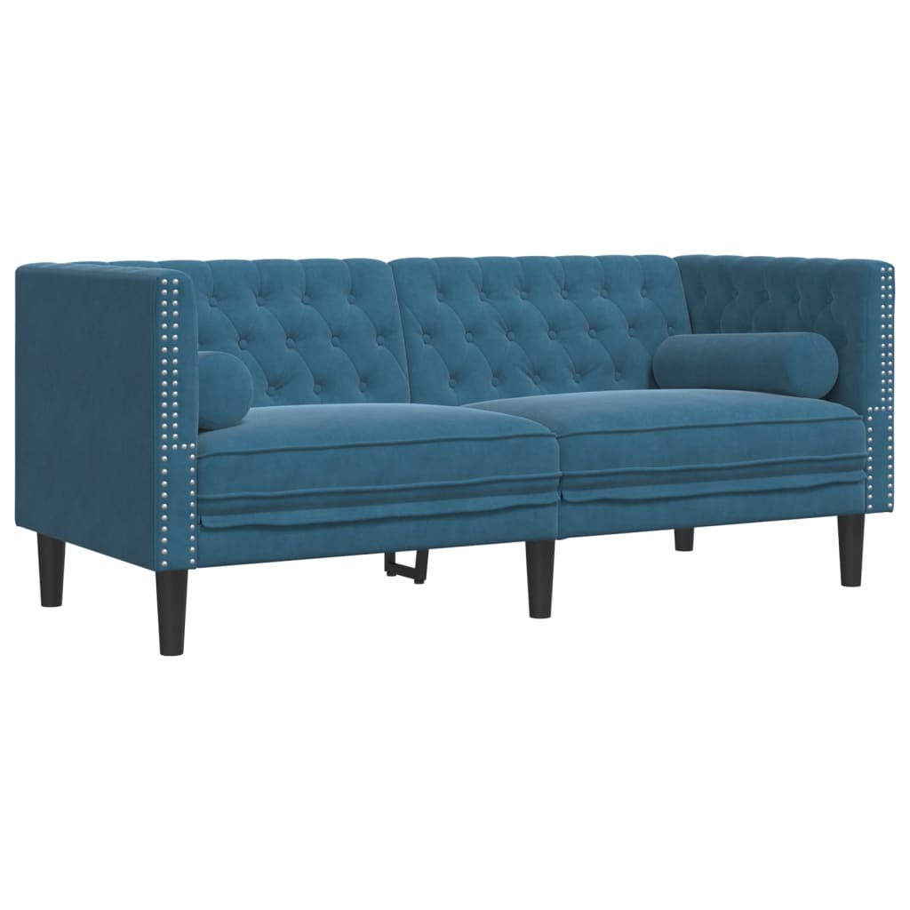 Canapé Chesterfield avec traversins 2 places bleu velours - XIOS