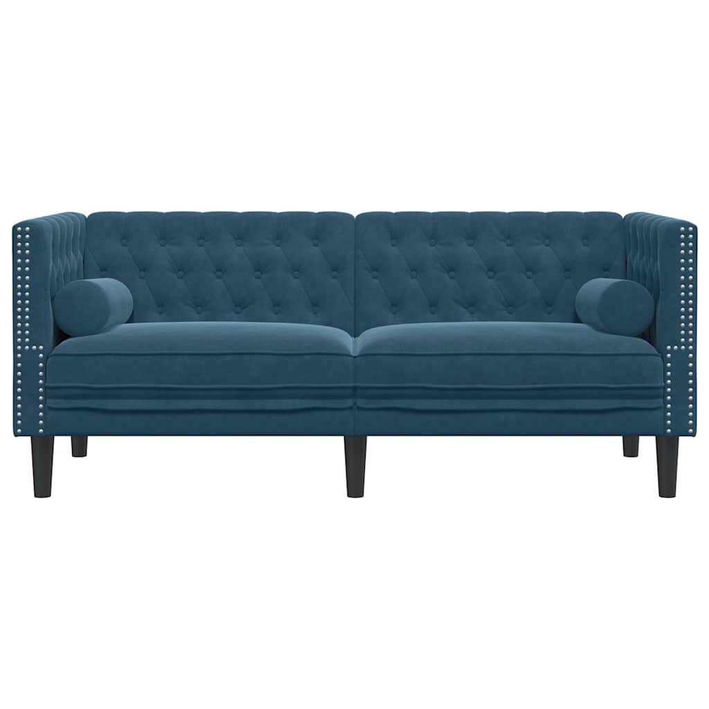 Canapé Chesterfield avec traversins 2 places bleu velours - XIOS