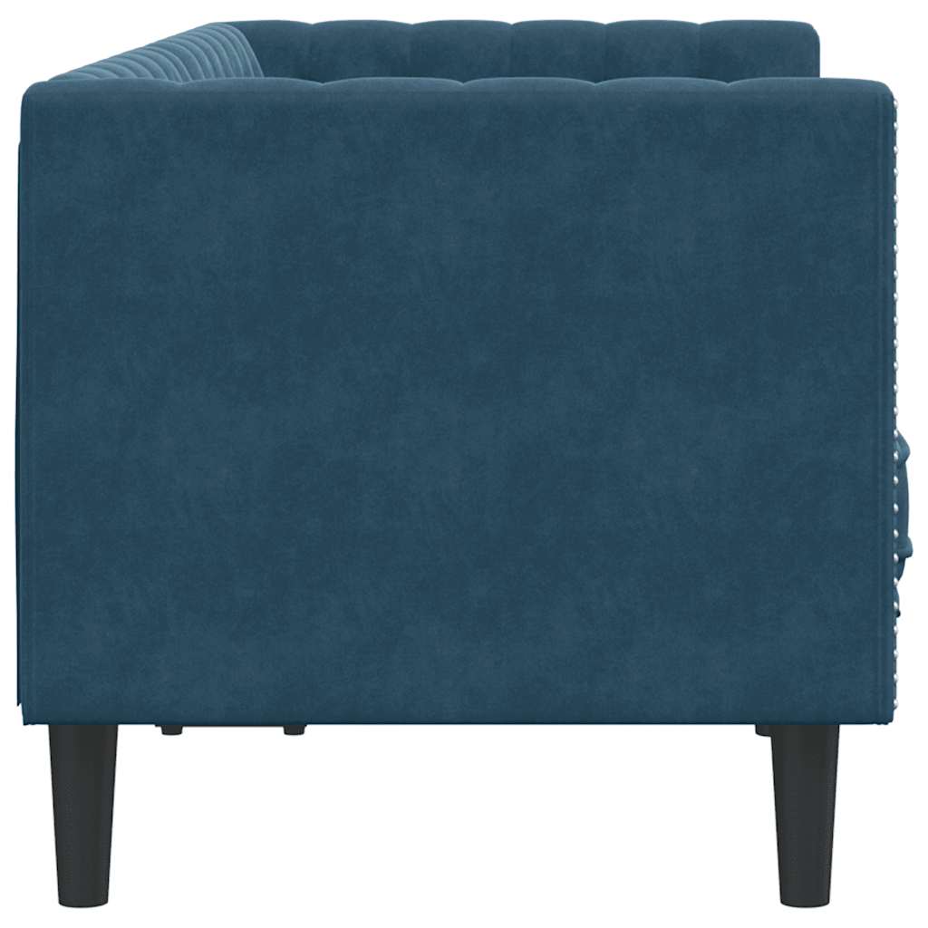 Canapé Chesterfield avec traversins 2 places bleu velours - XIOS