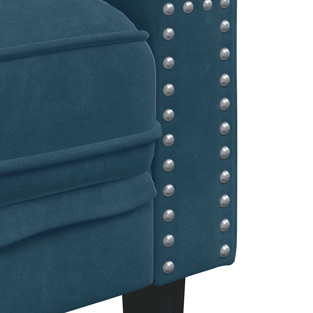 Canapé Chesterfield avec traversins 2 places bleu velours - XIOS