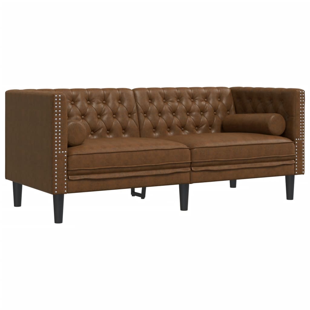 Canapé Chesterfield avec traversins 2 places similicuir daim - XIOS