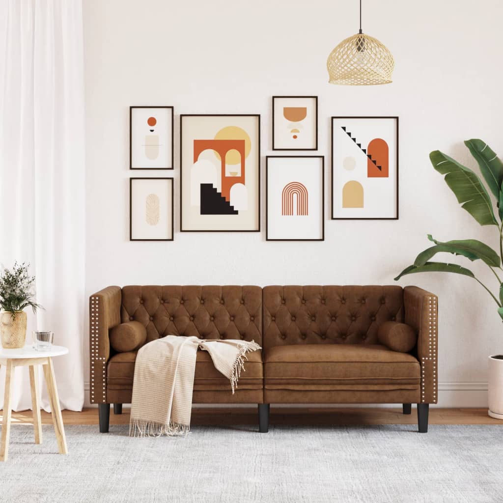 Canapé Chesterfield avec traversins 2 places similicuir daim - XIOS