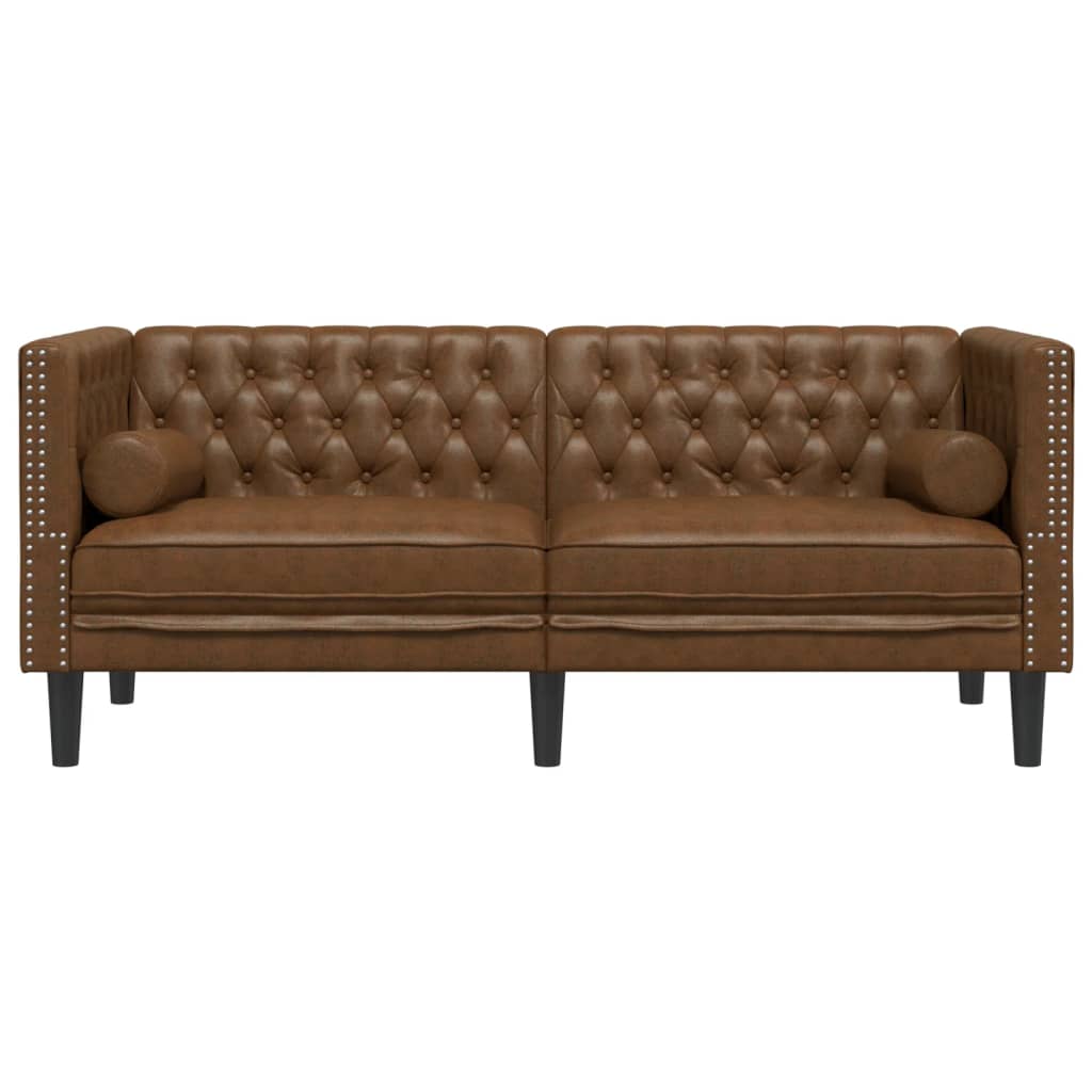 Canapé Chesterfield avec traversins 2 places similicuir daim - XIOS