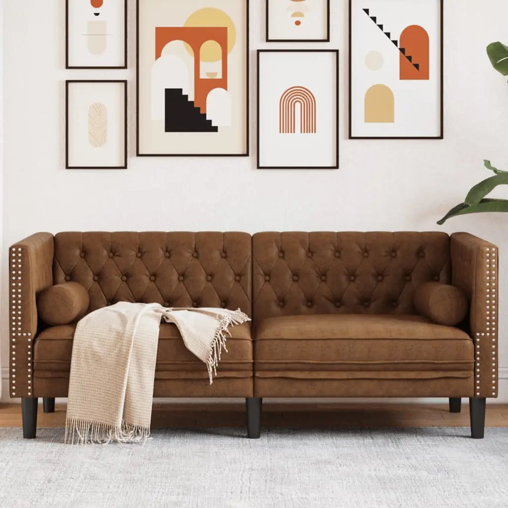 Canapé Chesterfield avec traversins 2 places similicuir daim - XIOS