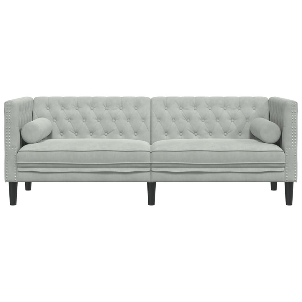 Canapé Chesterfield avec traversins 3 places gris clair velours - XIOS