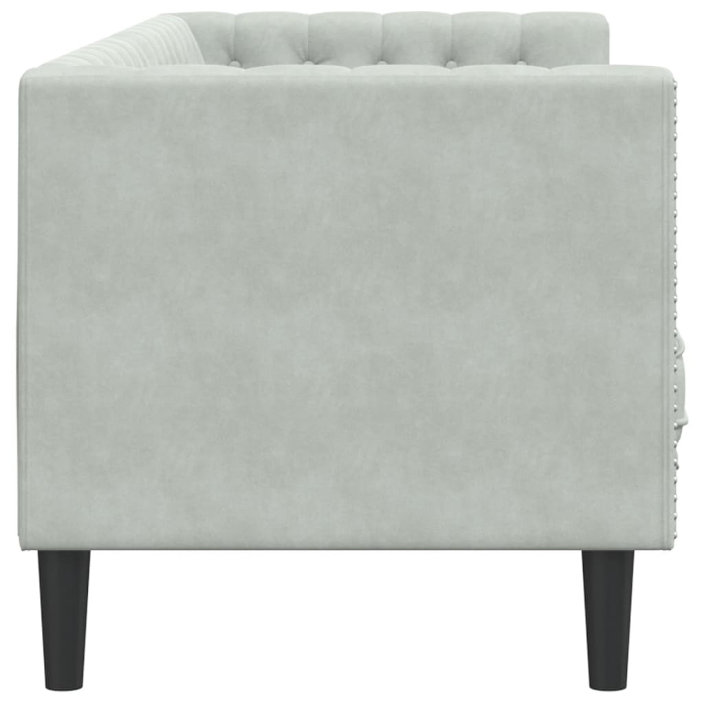 Canapé Chesterfield avec traversins 3 places gris clair velours - XIOS
