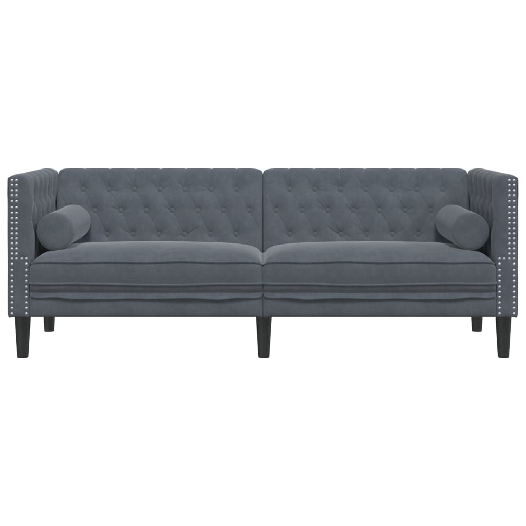 Canapé Chesterfield avec traversins 3 places gris foncé velours - XIOS