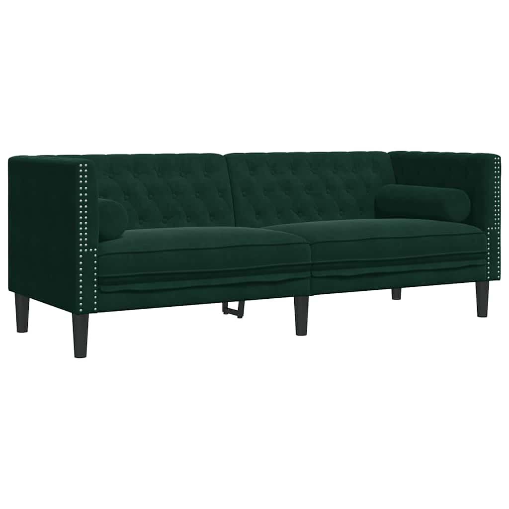 Canapé Chesterfield avec traversins 3 places vert foncé velours - XIOS