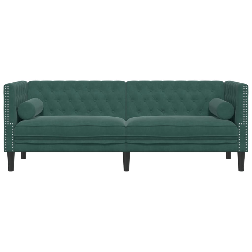 Canapé Chesterfield avec traversins 3 places vert foncé velours - XIOS
