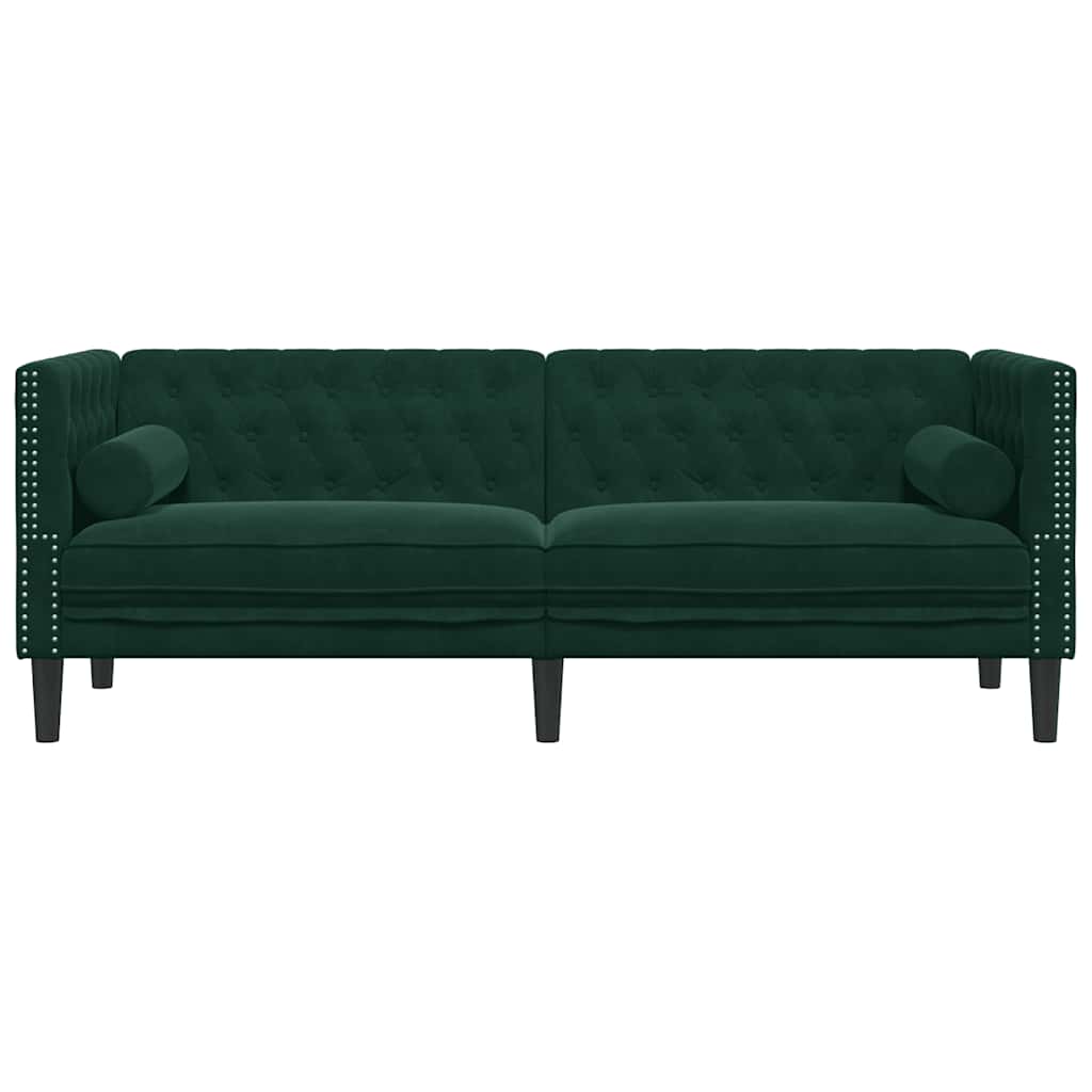 Canapé Chesterfield avec traversins 3 places vert foncé velours - XIOS