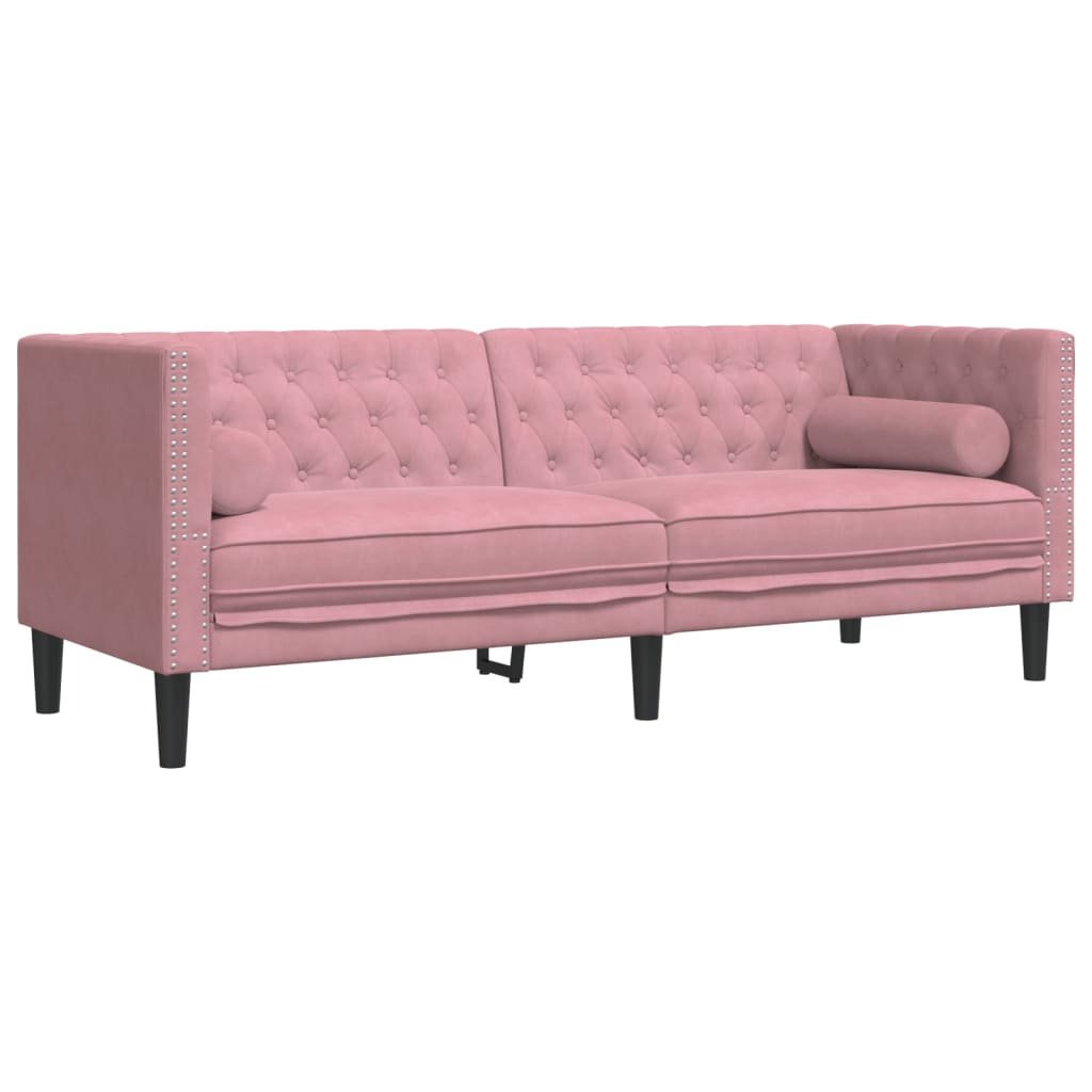 Canapé Chesterfield avec traversins 3 places rose velours - XIOS