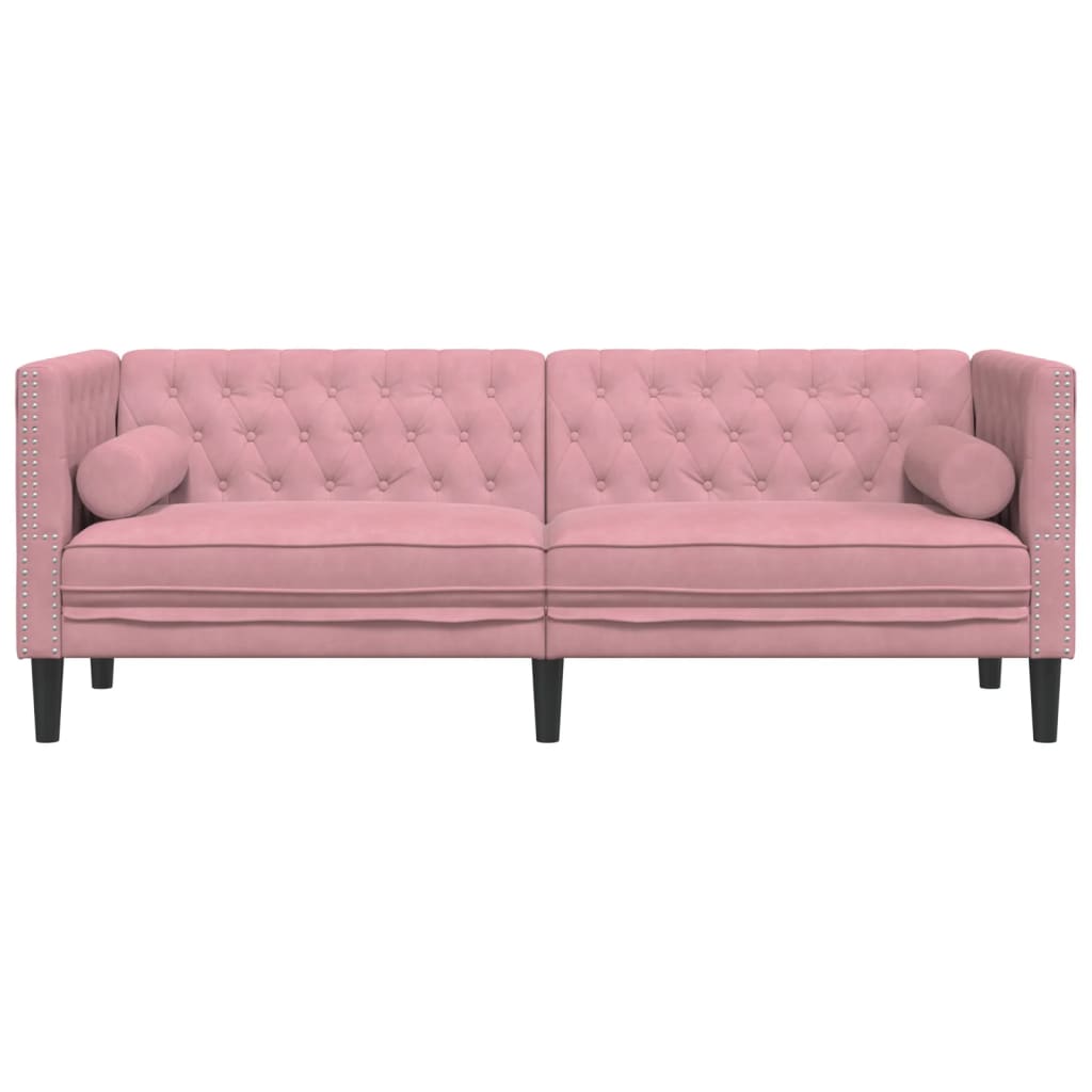 Canapé Chesterfield avec traversins 3 places rose velours - XIOS