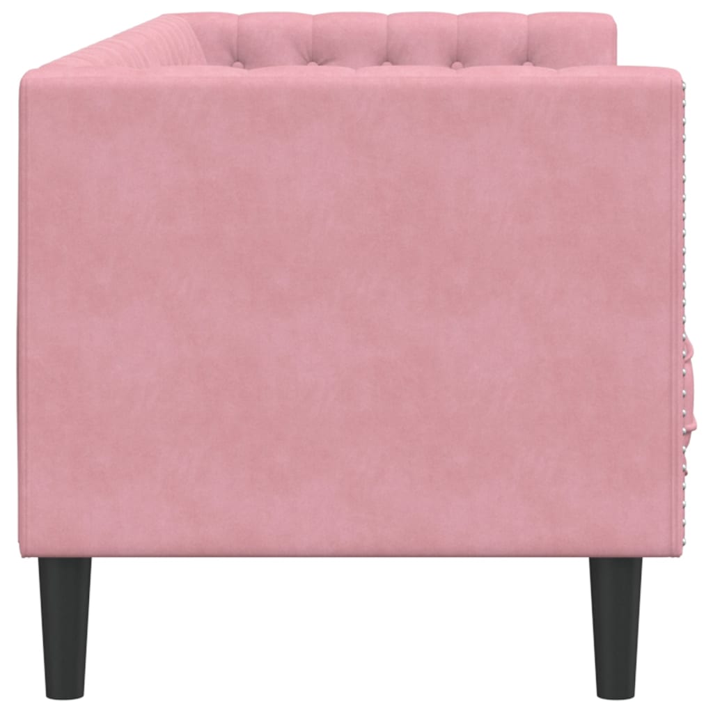 Canapé Chesterfield avec traversins 3 places rose velours - XIOS