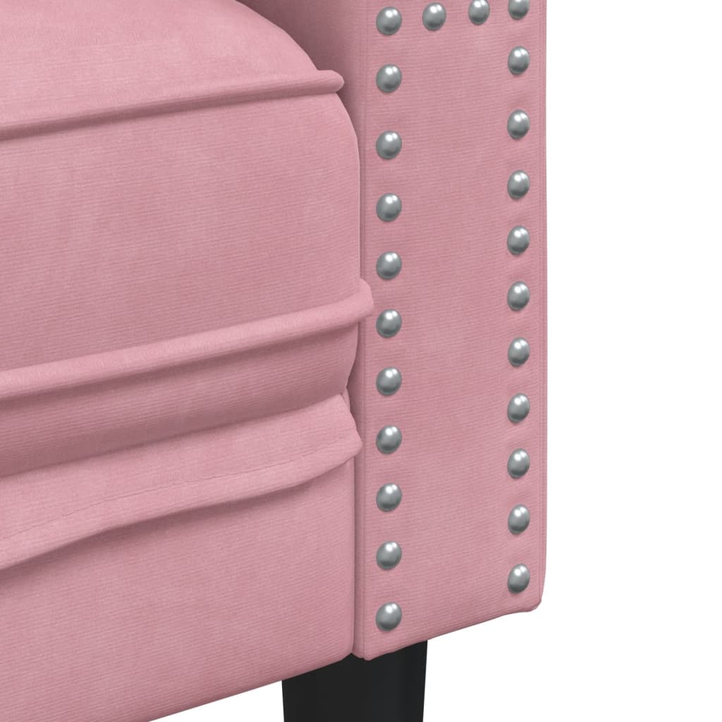Canapé Chesterfield avec traversins 3 places rose velours - XIOS