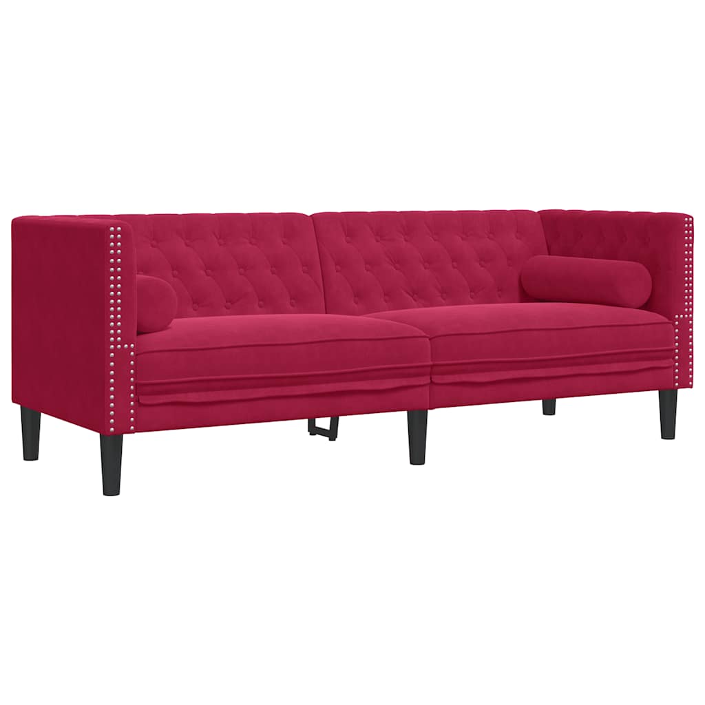 Canapé Chesterfield avec traversins 3 places velours - XIOS