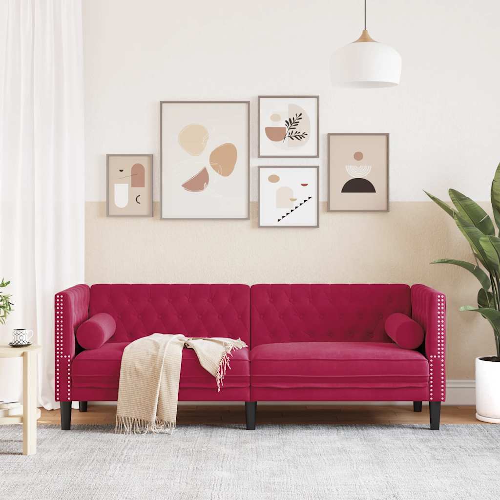 Canapé Chesterfield avec traversins 3 places velours - XIOS