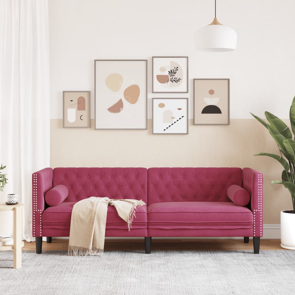 Canapé Chesterfield avec traversins 3 places velours - XIOS