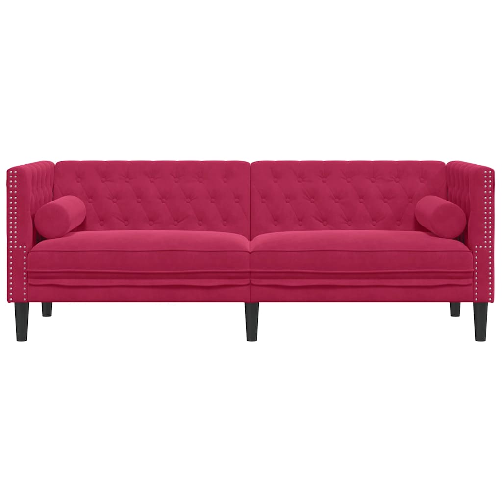 Canapé Chesterfield avec traversins 3 places velours - XIOS