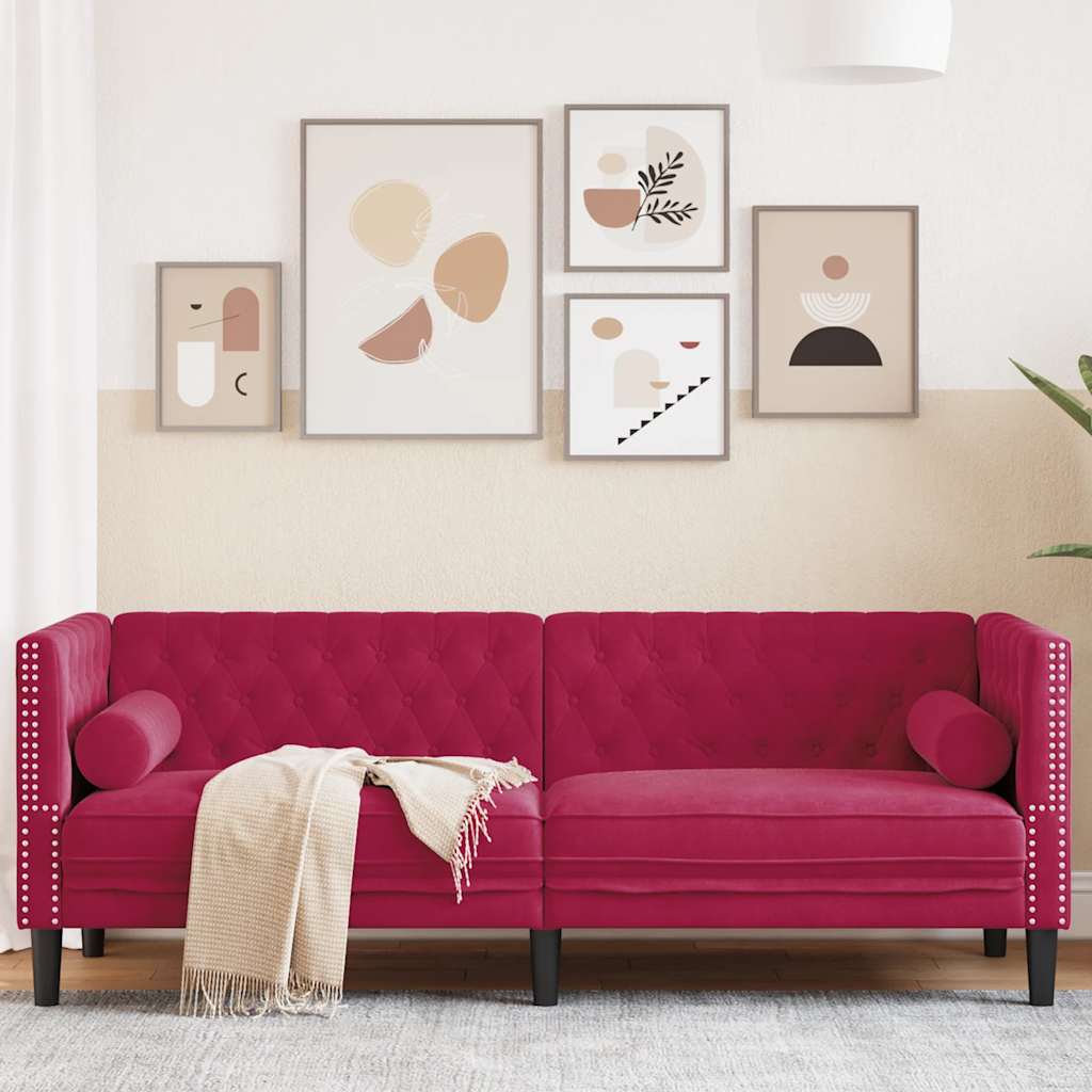 Canapé Chesterfield avec traversins 3 places velours - XIOS