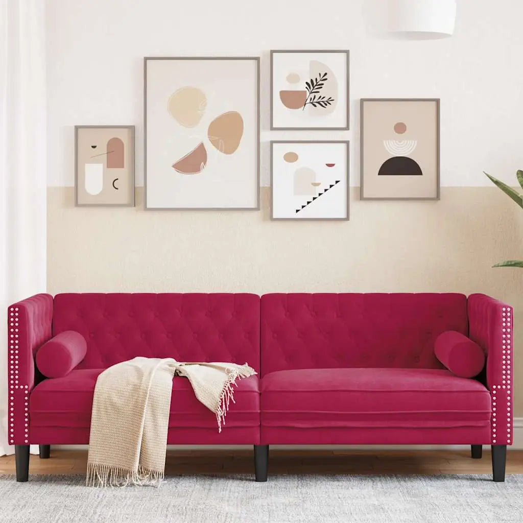 Canapé Chesterfield avec traversins 3 places velours - XIOS