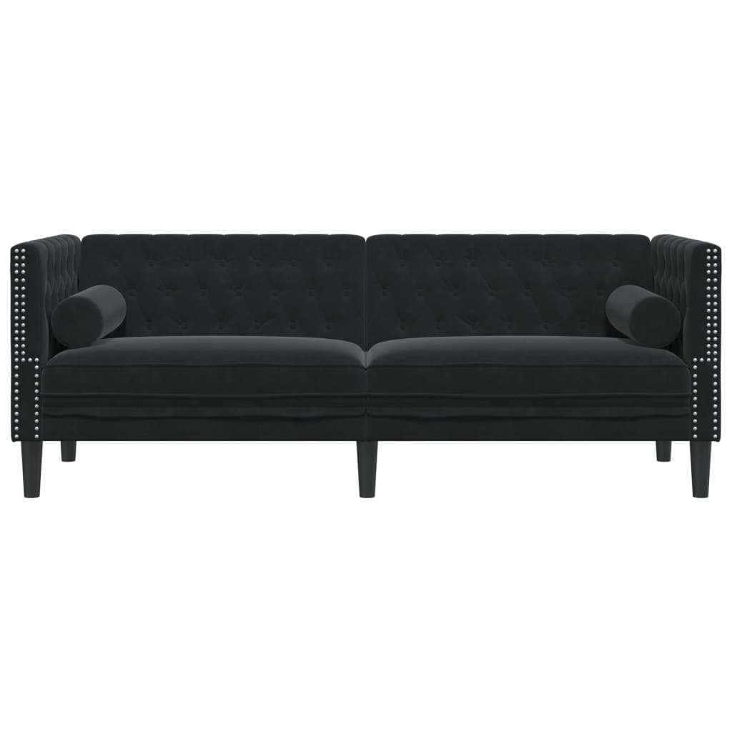 Canapé Chesterfield avec traversins 3 places noir velours - XIOS