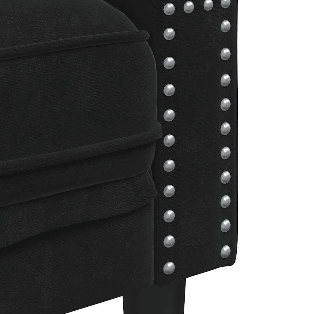 Canapé Chesterfield avec traversins 3 places noir velours - XIOS