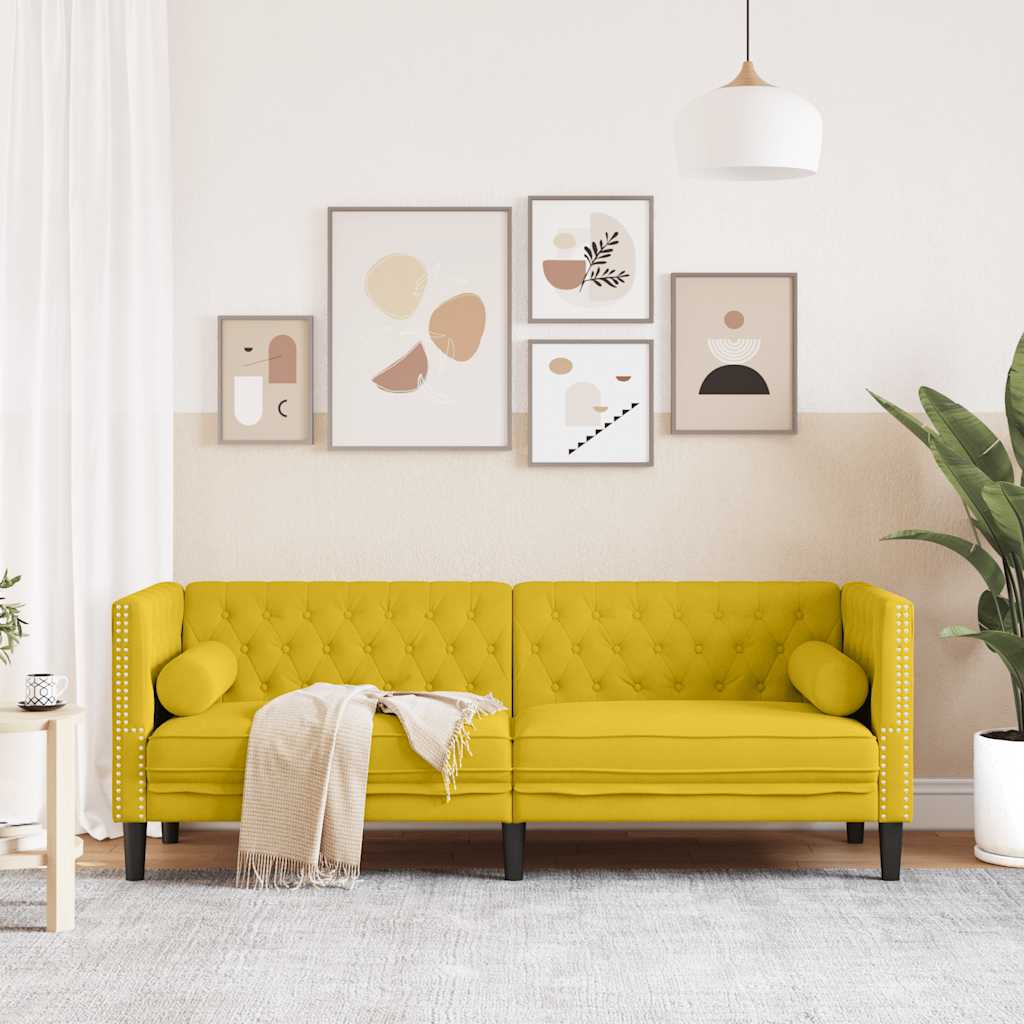 Canapé Chesterfield avec traversins 3 places jaune velours