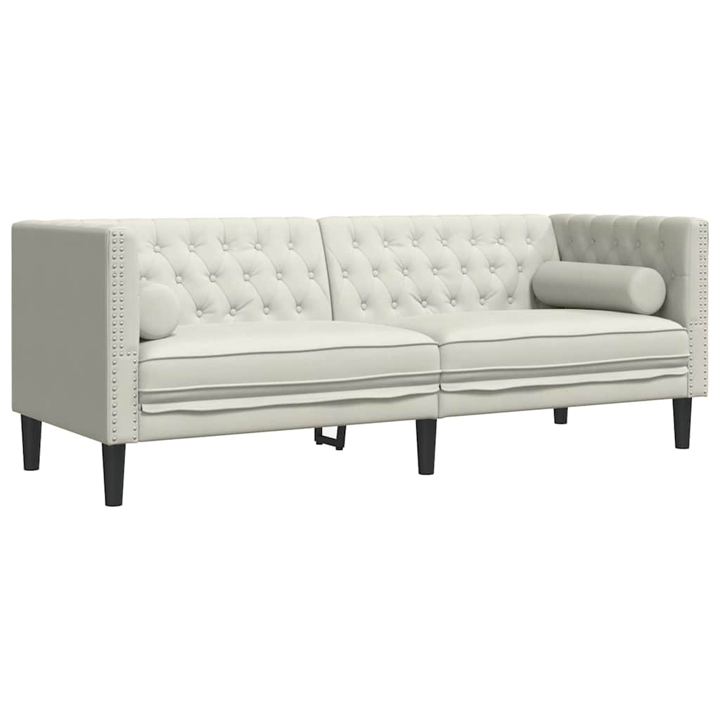 Canapé Chesterfield avec traversins 3 places crème velours - XIOS
