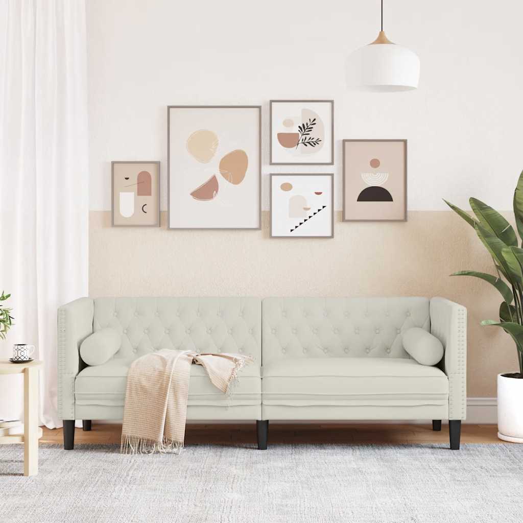 Canapé Chesterfield avec traversins 3 places crème velours - XIOS