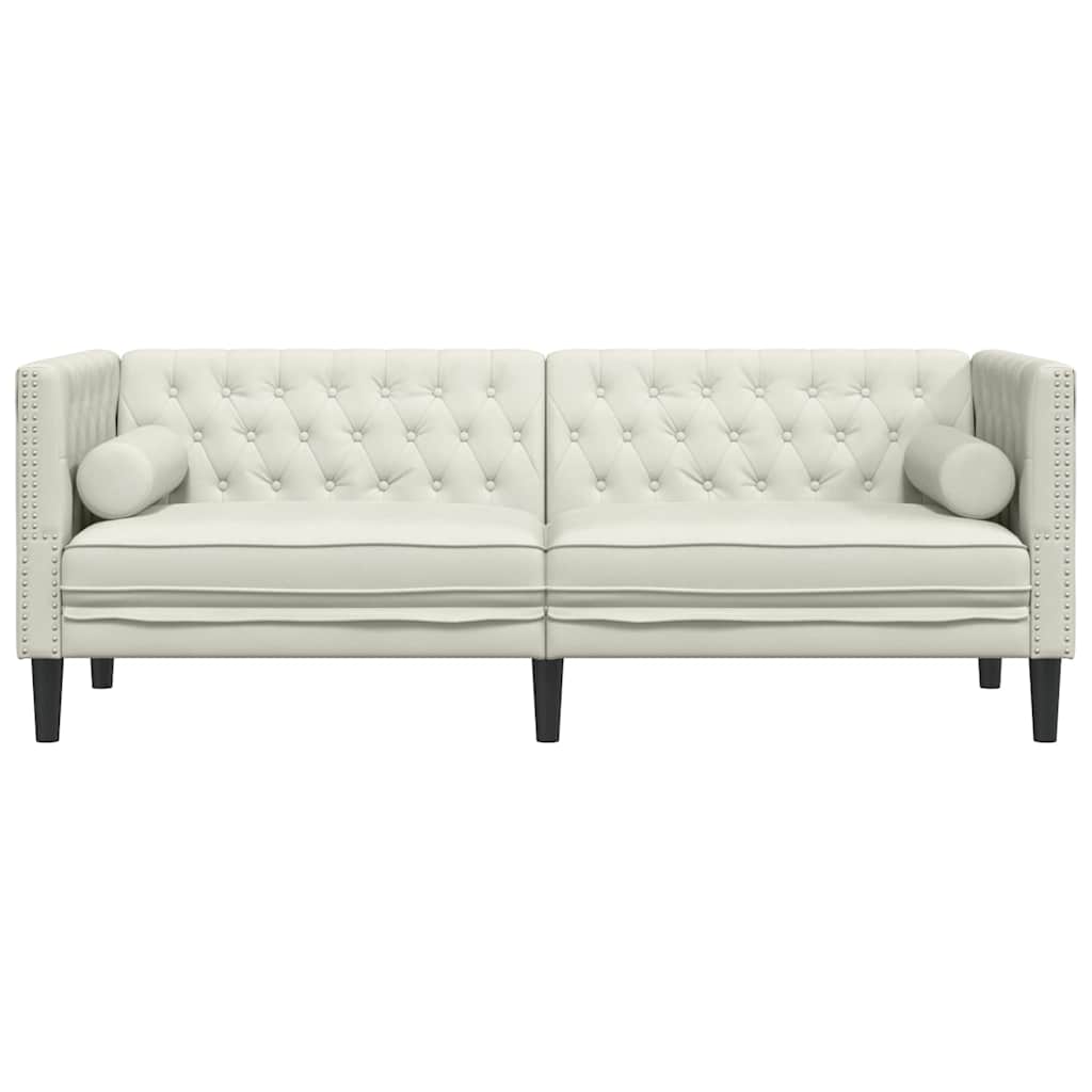 Canapé Chesterfield avec traversins 3 places crème velours - XIOS