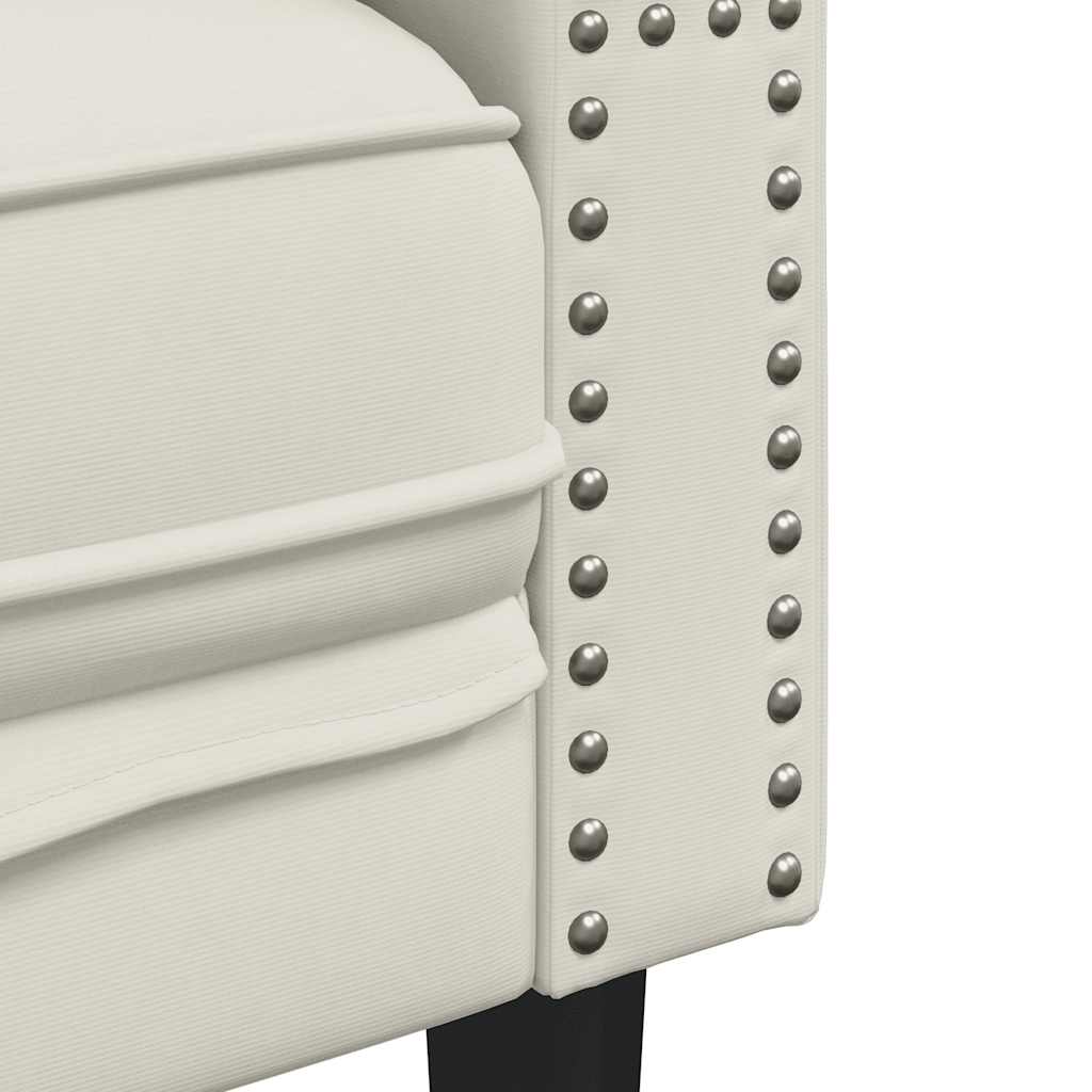Canapé Chesterfield avec traversins 3 places crème velours - XIOS
