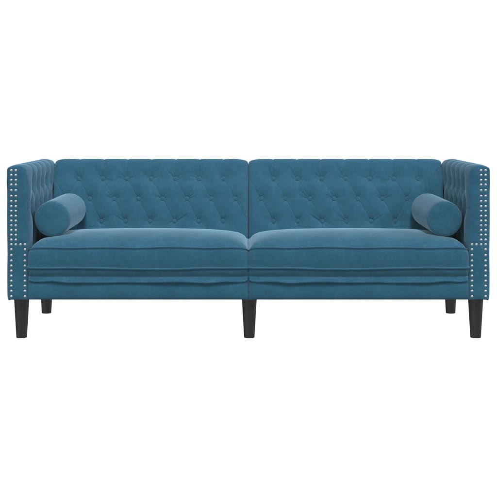 Canapé Chesterfield avec traversins 3 places bleu velours - XIOS